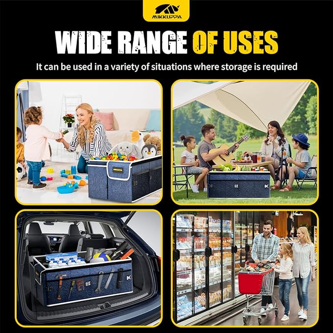 MIKKUPPA Car Trunk Organizer - 65L Collapsible Trunk Organizer with Lid, Sturdy Car Storage for SUV Auto Truck Van with Adjustable Straps and Non Slip Bottom (Blue)