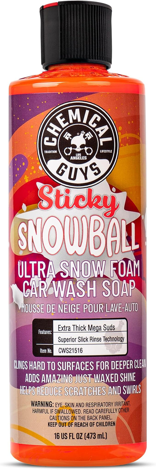 Chemical Guys CWS21516 Sticky Snowball Ultra Snow Foam Car Wash Soap (Works with Foam Cannons, Foam Guns or Bucket Washes) Safe for Cars, Trucks, Motorcycles, RVs & More 16 fl oz, Cherry Scent