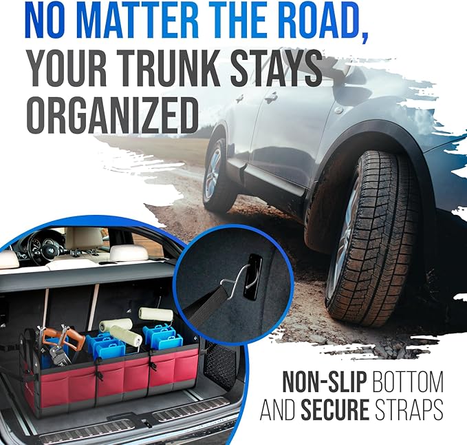 Car Trunk Organizer – Large Collapsible Storage Box with Adjustable Compartments – Heavy-Duty Cargo Organizer for SUV, Truck & Car – Non-Slip Waterproof Trunk Storage Bin for Groceries & Tools - XL