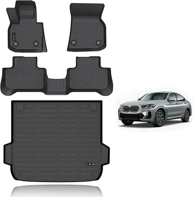KELCSEECS Floor Mats & Cargo Liner Custom for BMW X4 2019 2020 2021 2022 2023 2024 2025 Car Mats Automotive Cargo Mat Floor Liners Trunk Mat X4 All Weather Floor Mats Trunk Liner Black