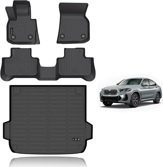 KELCSEECS Floor Mats & Cargo Liner Custom for BMW X4 2019 2020 2021 2022 2023 2024 2025 Car Mats Automotive Cargo Mat Floor Liners Trunk Mat X4 All Weather Floor Mats Trunk Liner Black
