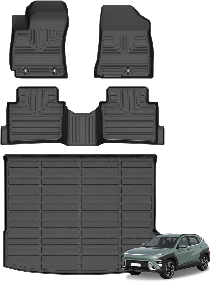 Floor Mats & Cargo Liner for Hyundai Kona 2024 2025 (Not for Electric Models) All Weather Automotive TPE Liners Set Anti-Slip Waterproof Floor Liners Accessories Black