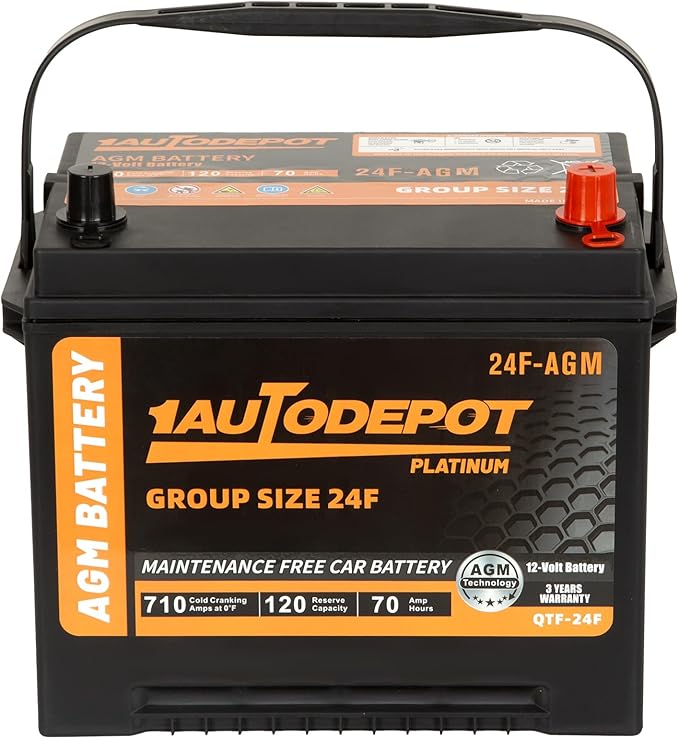 BCI Group 24F Car Battery, 12V 70Ah Automotive Battery Premium Maintenance Free AGM Batteries, 710CCA, 120RC, 36 Months Warranty