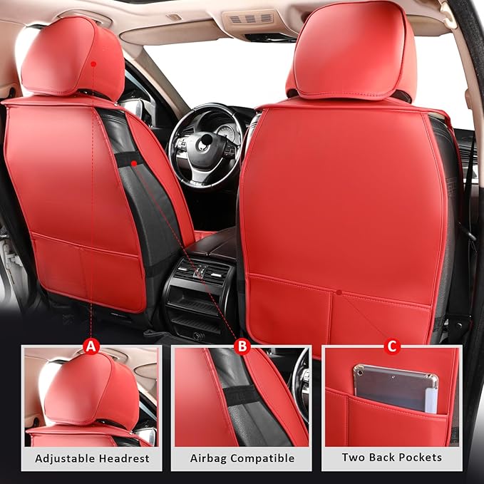MIROZO Front Seat Covers,2PCS Car Seat Covers Faux Leather Automotive Seat Covers Car Seat Protector Seat Cover Set Vehicle Cushion Cover for Sedan, Truck and SUV (2PCS Front, Wine Red