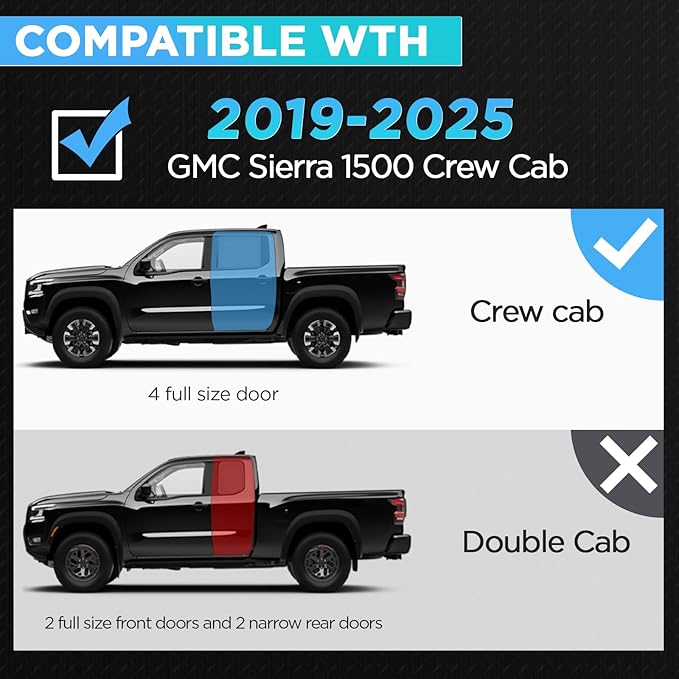 PZ Drop Down Side Steps Running Boards Compatible with 2019-2025 GMC Sierra 1500 Crew Cab, Black Heavy Duty Carbon Steel Truck Step Rails Nerf Bars