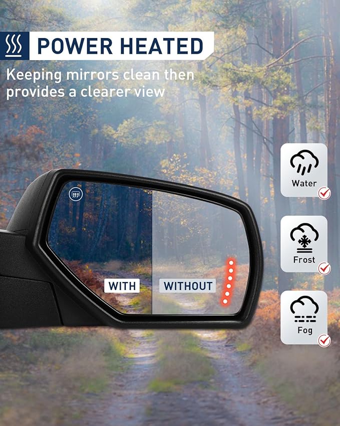 ECCPP Towing Mirrors Tow Mirrors Fit For 2014-2018 For Chevy Silverado 2014-2018 For GMC Sierra With Left Right Side Power Heated Turn Signal Light On Glass Black Texture Manual Folding