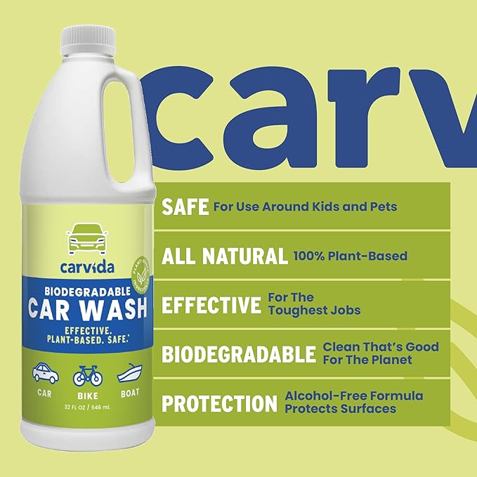 Biodegradable Car Wash, Non-Toxic, Low-Foam, Environmentally-Friendly Plant-based Concentrate, 32oz
