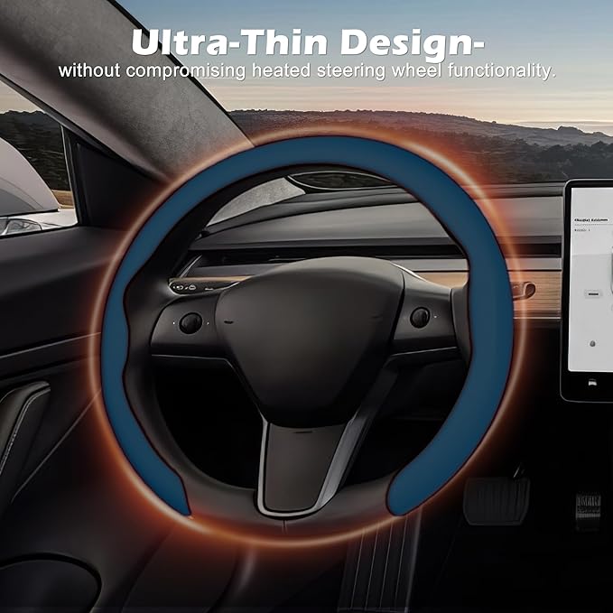 frani Leather Steering Wheel Cover, Universal 15 Inch Premium Non-Slip Steering Wheel Cover Navy Blue