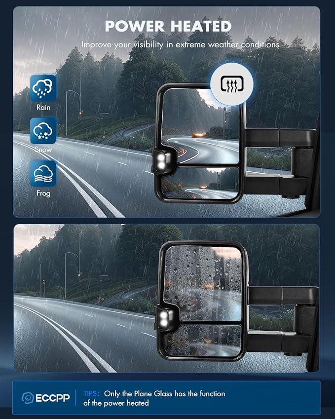 ECCPP Tow Mirrors Towing Mirrors Fit For 2007-2013 For Chevy Silverado 2007-2013 For GMC Sierra With Left Right Side Arrow Signal on Glass With Power Heated Turn Signal Light Back up lamp