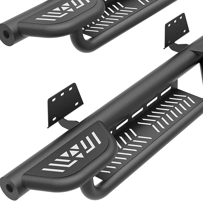 Crew Cab Three Raised Steps Running Boards Side Steps Compatible with 2019-2025 Dodge Ram 1500 Crew Cab New Body Design, Bolt-on Nerf Bar Step Bars, Heavy-Duty Steel Two Stairs Design (Black)