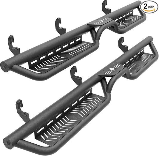 Running Boards Side Steps Compatible for 2015-2025 Chevy Colorado & GMC Canyon Crew Cab (4 Full Size Doors), Two Stairs Design Bolt-on Side Rails Step Nerf Bar (Black Powder Coated-Star Logo)