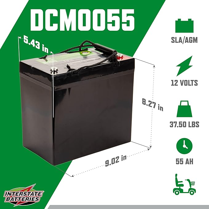 Interstate Batteries 12V 55Ah Deep Cycle Mobility Battery Group 22NF VRLA SLA AGM (Insert Terminal) Rechargeable Replacement for Wheelchairs, Scooters, ATVs, Solar Power (DCM0055)