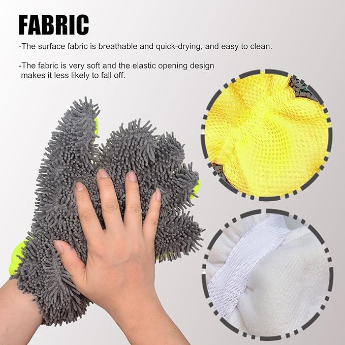 QMX Car Wash Mitt,Microfiber Scratch Free Auto Detailing Supplies for Cleaning, Washing Dusting,Thickened 5-Finger Design for Tight Spaces,Breathable Quick-Dry 2-Pack Yellow