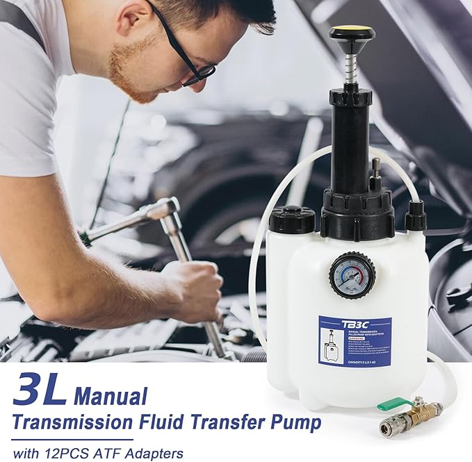 Transmission Fluid Transfer Pump,3L Manual Refill System Dispenser with Pressure Gauge,Automotive Transmission Dispenser Pump Tool Set Oil with 12pc ATF Adapters