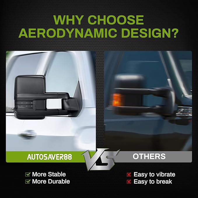 AUTOSAVER88 Towing Mirrors Compatible with 2014-2018 Silverado Sierra 1500 2500HD 3500HD Power Heated Smoke LED Turn Signal Manual Telescoping Folding Clearance Light Reverse Light Black Housing