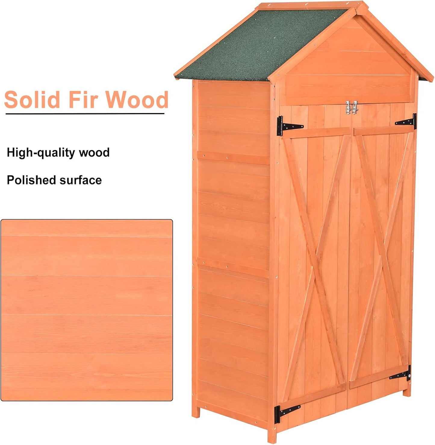 Wooden Tool Shed Large Outdoor Storage Cabinet & Garden Storage Shed with Lockable Doors, Heavy Duty Waterproof Construction for Backyard, Patio, Garage, Lawn Organizer