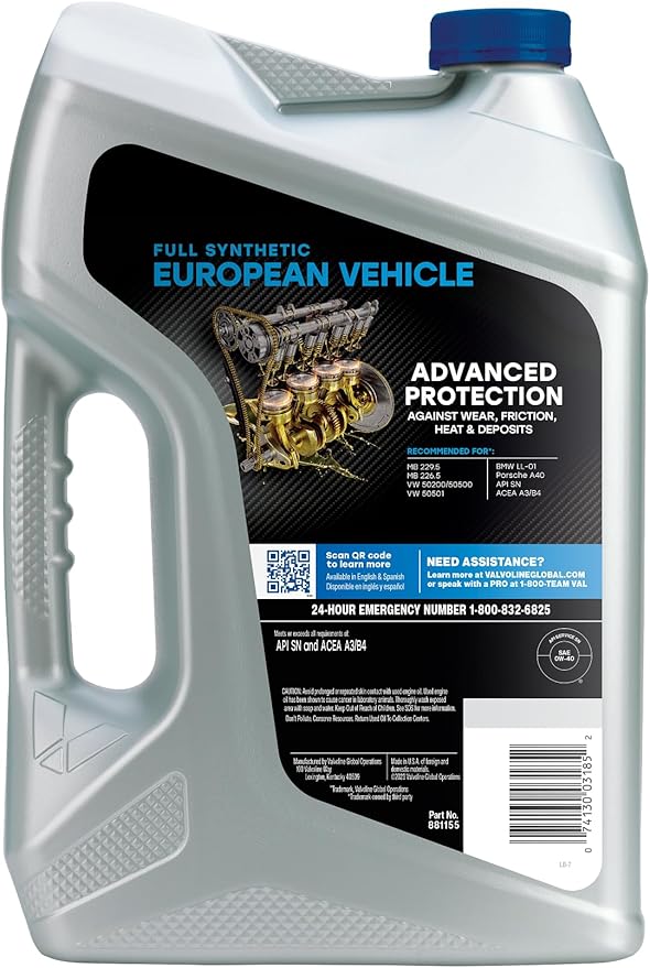 Valvoline European Vehicle Full Synthetic SAE 0W-40 Motor Oil 5 QT, Case of 3