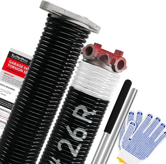 Pair of 1.75" Garage Door Torsion Springs Set with Non-Slip Winding Bars&Gloves, High Precision Electrophoresis Oil-Free Black Coated for Replacement, MIN 16,000 Cycles (0.218 x 1.75"x 26")