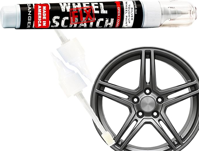 Wheel Scratch Fix® Dark Silver Rim Touch Up Paint, Alloy Wheel Scratch Repair, Curb Rash Repair, Wheel Touch Up Paint Pen, Rim Scratch Remover, (Universal Dark Silver Wheel Paint (Pen Only))