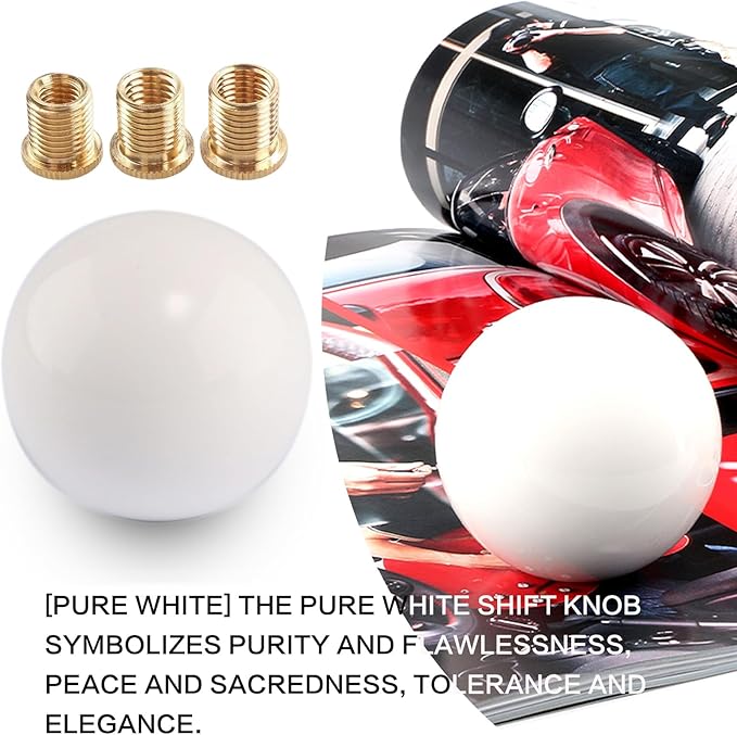Round Ball Shift Knob Universal Gear Shift Knob 5 6 Speed for Manual Automatic Vehicles with Adapters (Pure White)