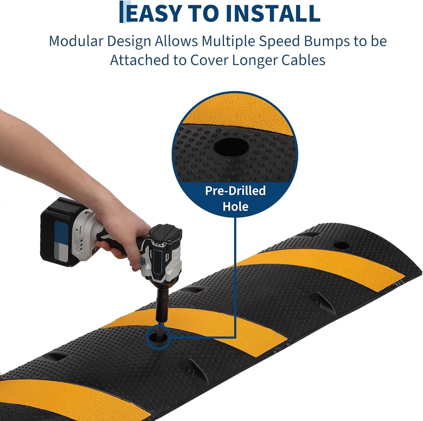 6FT Speed Bumps Wite End for Road, Heavy-Duty 25,000 Lbs Capacity Traffic Rubber Speed Humps with 2 Channel Floor Cord Cover for Asphalt Concrete Gravel Driveway Road