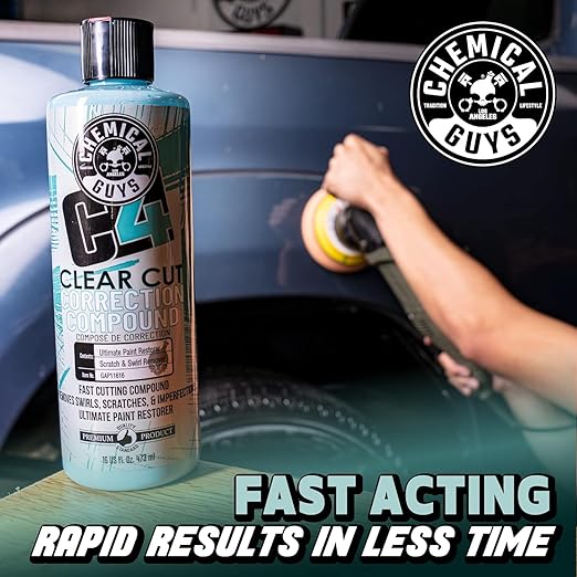 Chemical Guys C4 Clear Cut Correction Compound - Professional Paint Correction Polish for Cars, Trucks, SUVs, and RVs - Removes Scratches, Swirls, and Holograms for a Smooth, Glossy Finish, 16 fl oz