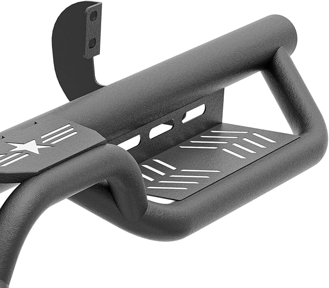 Crew Cab Running Boards Side Steps Compatible for 2005-2025 Nissan Frontier Crew Cab (4 Full Size Doors), Two Stairs Design Bolt-on Side Rails Step Nerf Bar (Black Powder Coated, Star Logo)