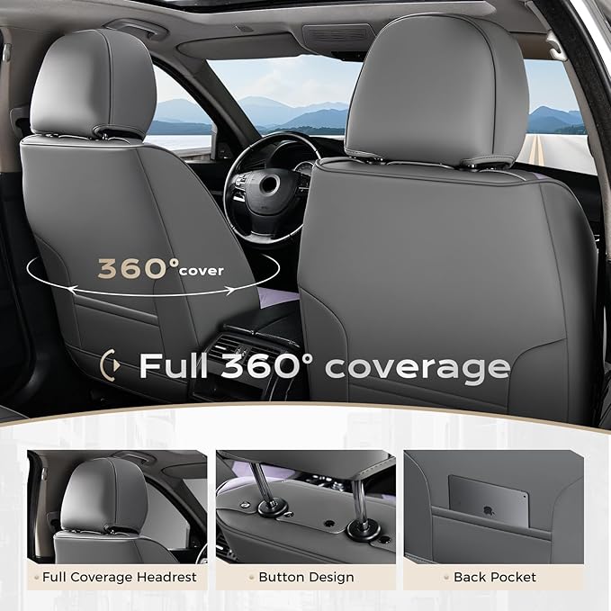 Coverado Car Seat Covers, Front Covers for Cars, Car Seat Cover Front Seats, Automotive Seat Cover, Waterproof, Leather Car Seat Cushion, Universal Interior Seat Protectors for Most Cars Gray-Pruple
