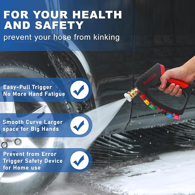 DUSICHIN Short Pressure Washer Wand High Spray Swivel Gun 7 Nozzle Tips 4000 PSI, Pressure Washer Attachment 1/4" Quick Connector Outlet,M22-14mm M22-15mm 3/8" Fitting, Not for Garden Hose DUS2911