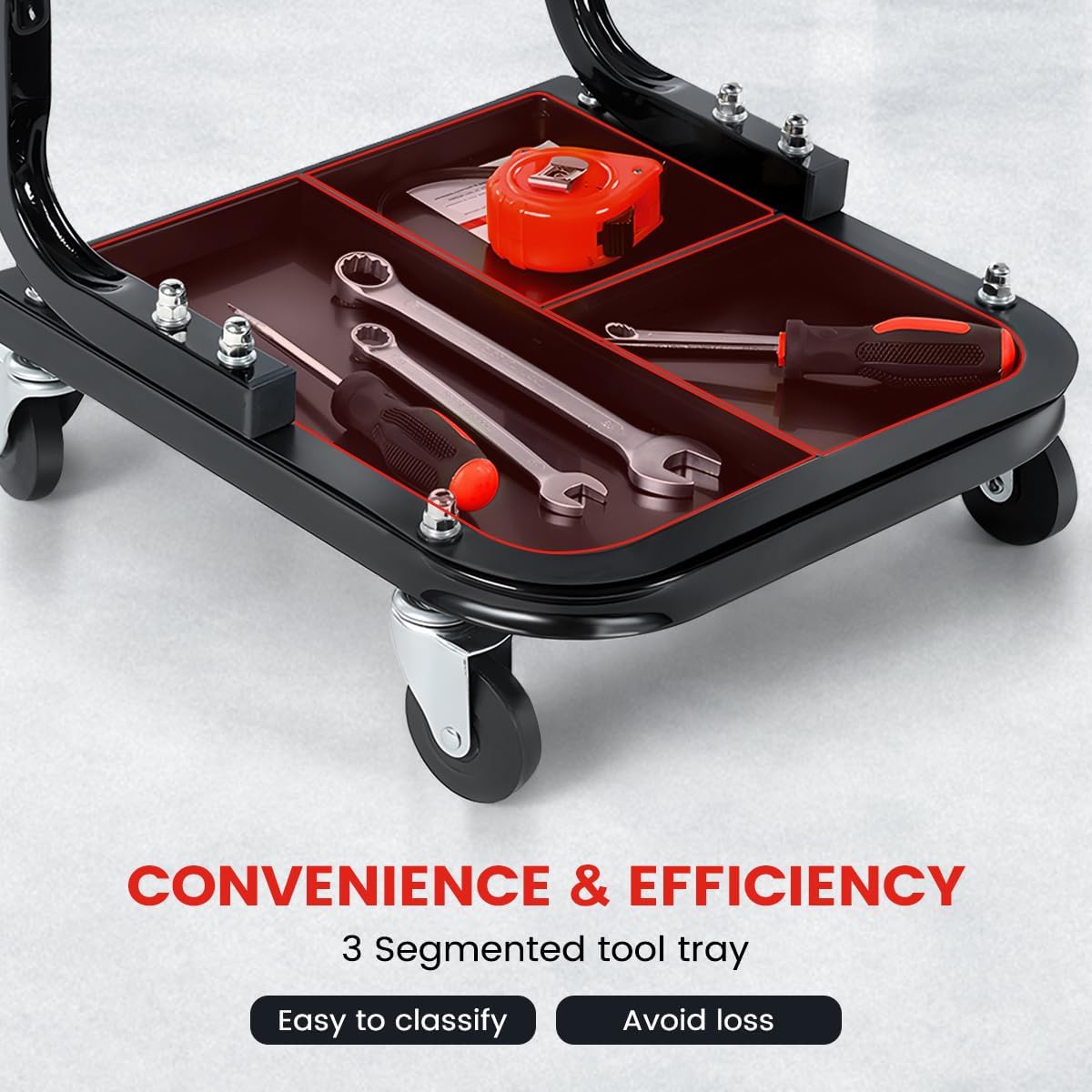 Rolling Creeper Garage/Shop Seat, 260LBS Capacity Padded Workshop Stool with Tool Tray Storage Mechanic Roller Seat for Shop, Garage, Auto Repair