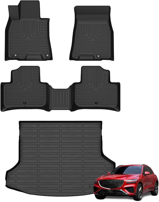Floor Mats & Cargo Liner for Genesis GV70 2022 2023 2024 2025 (Not Electrified GV70 ) All Weather Automotive TPE Liners Set Anti-Slip Waterproof Floor Liners Accessories (Car Mats+Trunk Mat)Black