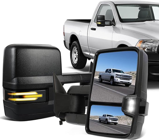 ECCPP Towing Mirrors Fit For 1988-1998 For Chevrolet C/K Pickup For Suburban For GMC C/K Pickup For Suburban With Power Heated Turn Signal Light Switchback Light On Cover Back Up lamp Black