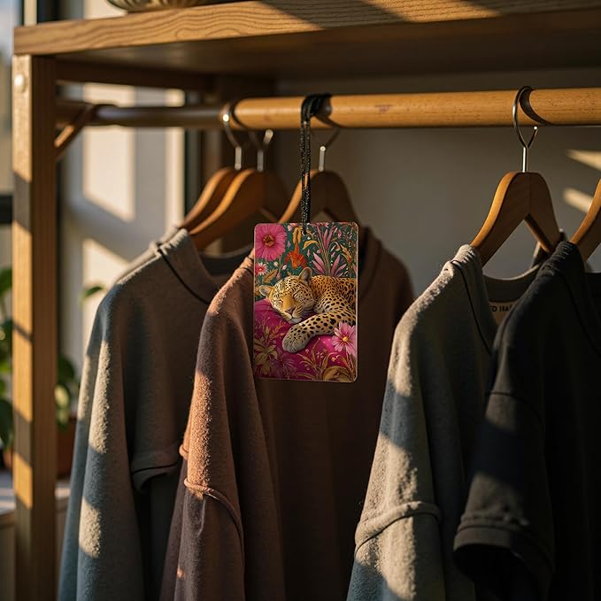 Retro Trendy Leopard Car Air Freshener 4 Pcs, Maximalist Wild Animal Floral Botanical Hanging Air Freshener for Cars Closet Drawer Books Bathroom, Cute Girly Car Accessories for Women