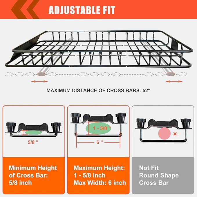 MeeFar Roof Rack Carrier Basket Universal Rooftop 65" X 39" X 6" Large Size Roof Rack + Waterproof Bag 20 Cubic Feet (51" 40" 17"), and Cargo Net with Attachment Hooks, Ratchet Straps