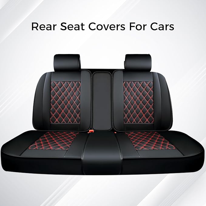 Huidasource Rear Bench Car Seat Covers, Split Back Leather Seat Cover, Automotive Interior Car Seat Cover Protector Universal Fit for Most Cars Sedan SUV Pickup Truck (Back Row/Black&Red)