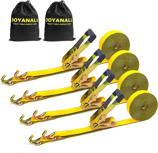 2 Inch Ratchet Straps Heavy Duty，30ft Tie Down Straps Ratchet with Double J Hook, 10000lbs Break Strength, Cargo Ratchet Straps for Moving, Truck, Trailers, Motorcycles (4 Pack)