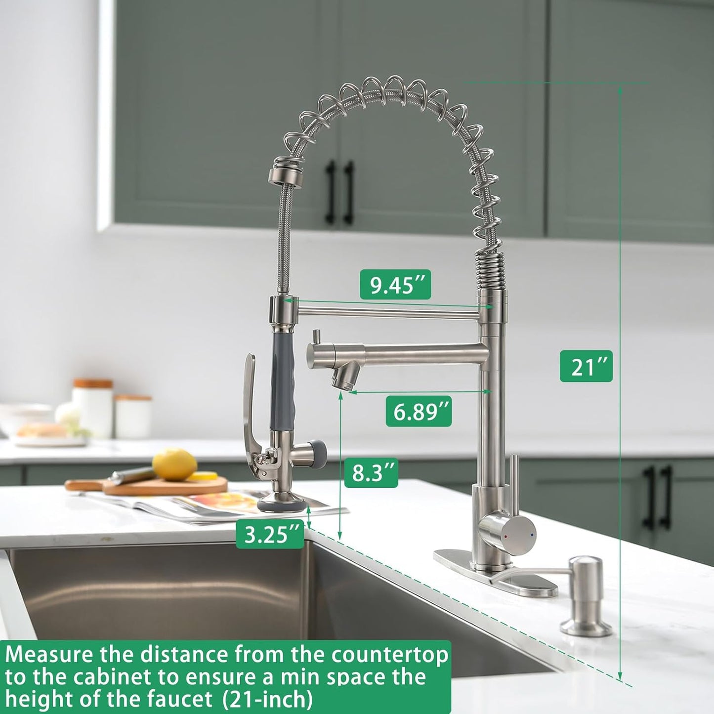 Fapully Commercial Pull Down Kitchen Sink Faucet with Sprayer Brushed Nickel Single Handle Faucets for Kitchen Sink, Kitchen Faucet with Soap Dispenser and Deck Plack for 4 Hole