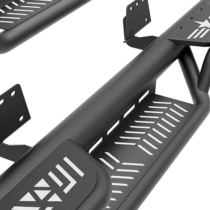 Crew Cab Three Raised Steps Running Boards Side Steps Compatible with 2019-2025 Dodge Ram 1500 Crew Cab New Body Design, Bolt-on Nerf Bar Step Bars, Heavy-Duty Steel Two Stairs Design (Black)