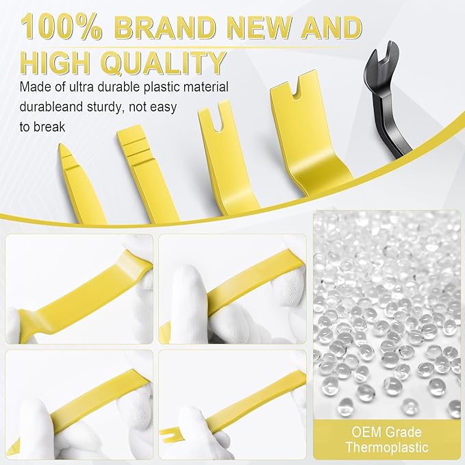 LivTee 5 pcs Auto Trim Removal Tool Kit, No Scratch Plastic Pry Tool Kit - Interior Door Panel Clip Fastener Removal Set for Vehicle Dash Radio Audio Installer (Yellow)