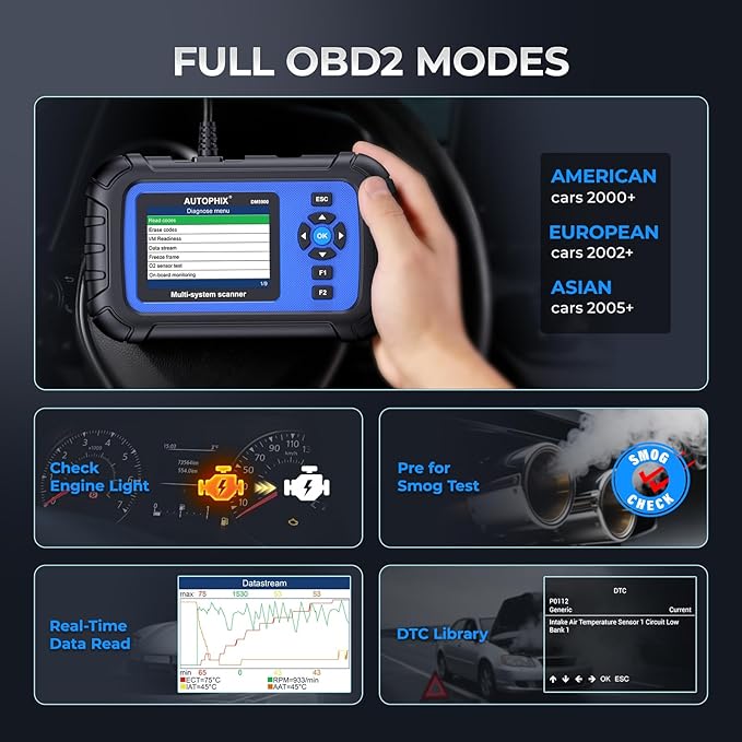 AUTOPHIX DM5900 OBD2 Scanner Diagnostic Tool Car Scanner for Engine Transmission ABS SRS, 12V Battery Tester, Diagnostic Scan Tool for ABS Airbag, Check Engine Code Reader with Lifetime Free Updates