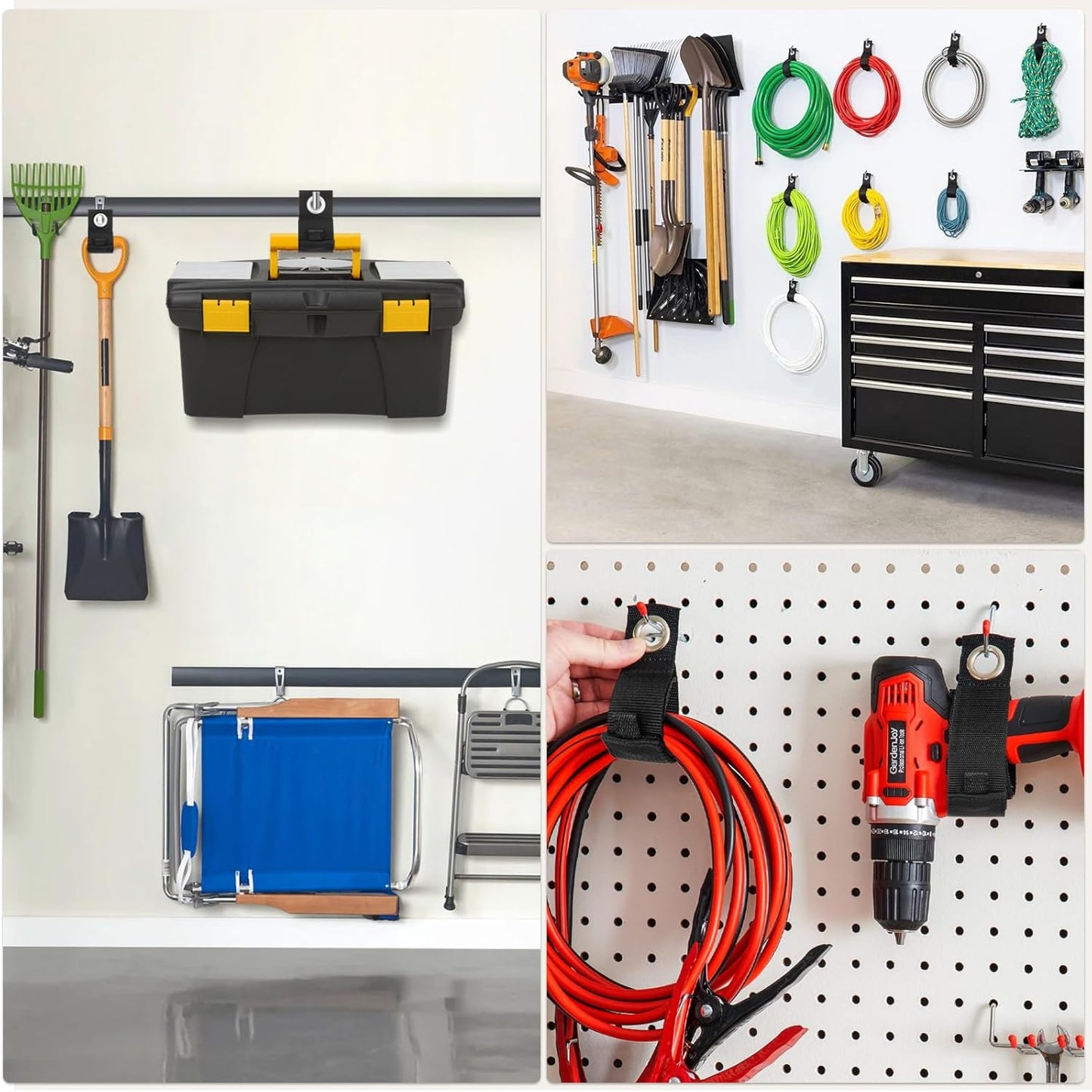Heavy-Duty Storage Straps，Extension Cord Holder Organizer Variety Pack Holds 55lbs，Fit Easily on Hooks or Nails ， Perfect for Garage Organization 3-pk 10",14" and 18", Black (9, BLACK)