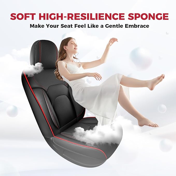 FREESOO Car Seat Covers Front Seats 2PCs,Waterproof Automotive Seat Covers, Leather Cars Interior Covers, Seats Protection Universal fit Babies & Adult (BlackRed)