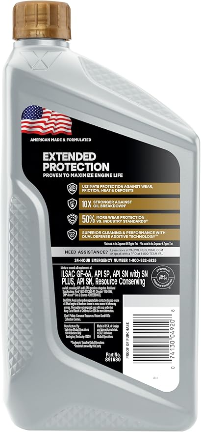Valvoline Extended Protection Full Synthetic 5W-20 Motor Oil 1 Quart