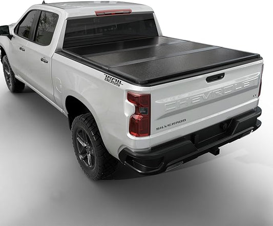 Hard Folding Truck Bed Tonneau Cover |THTF030|Fits Chevy/GMC Silverado/Sierra 1500(2007-2026) 2500 3500 HD(2007-2019), Works w/MultiPro/Flex Tailgate 6' 7" Bed (79.4")