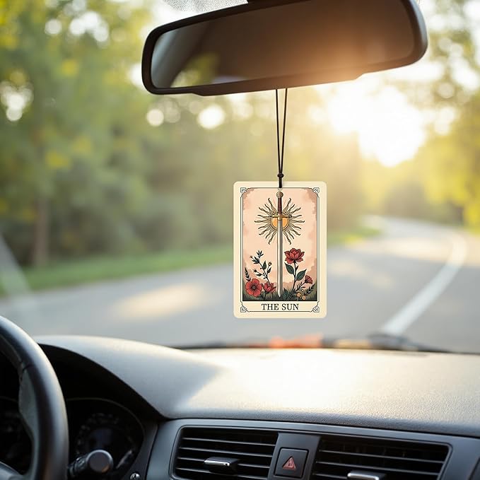 Witchy Gothic Car Air Freshener 4 Pcs, Vintage Boho the Moon Sun Star Reader Tarot Card Hanging Air Freshener for Closet Drawer Books, Goth Skull Skeleton Car Accessories Mirror Decor for Women