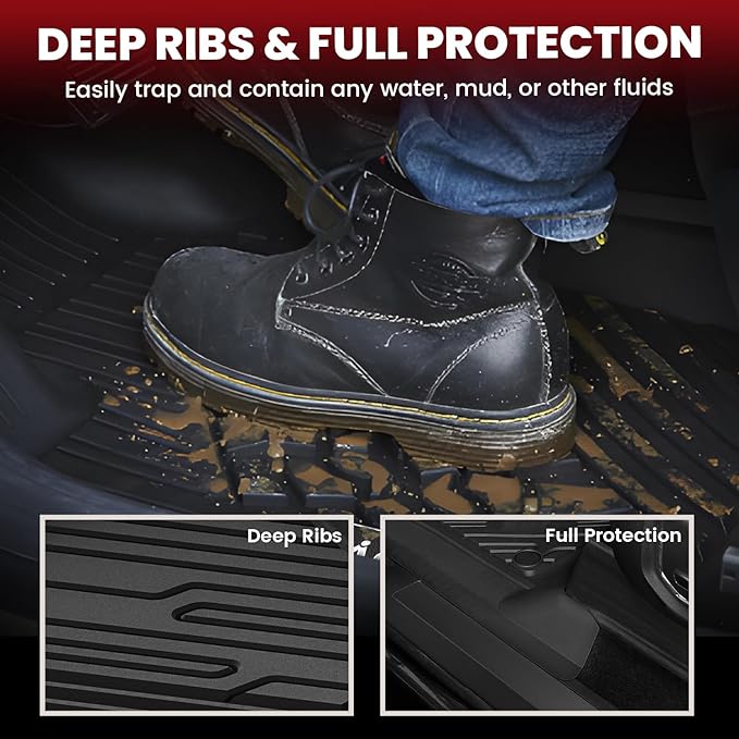 LASFIT Floor Mats for Ford F250 F350 F450 2017-2026 Crew Cab Front Bucket Seat (Not Fit Row Bench Seating) Floor Super Duty All Weather Protector TPE Car Floor Liner, only 1st, 2pcs Black