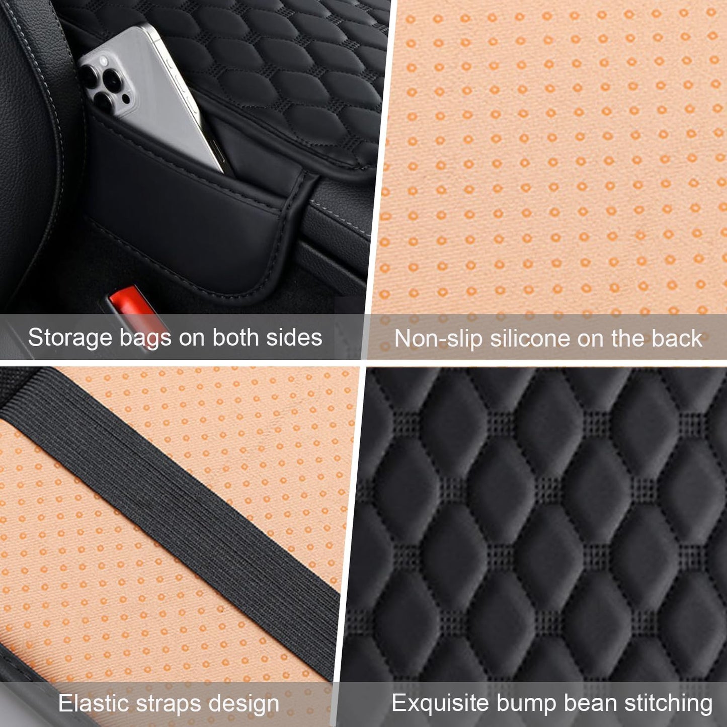Car Center Console Cover, Leather Car Armrest Cover Cushion with 2 Storage Bags Universal Car Armrest Storage Box Pad Comfortable Car Decor Accessories Fit for Most Cars, Vehicles, SUVs (Black-2)