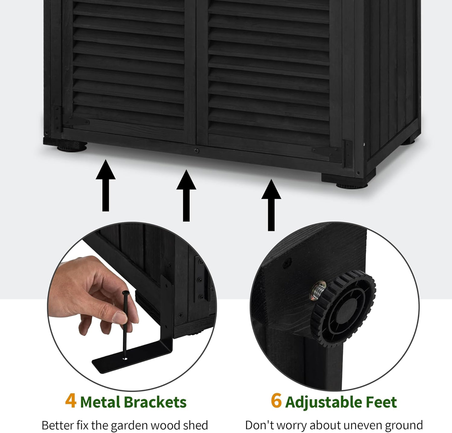 MCombo Outdoor Storage Cabinet, Wooden Storage Shed with Latch, Outside Garden Tool Shed with 2 Doors for Patio Yard Lawn, 0808 (Black, Medium)