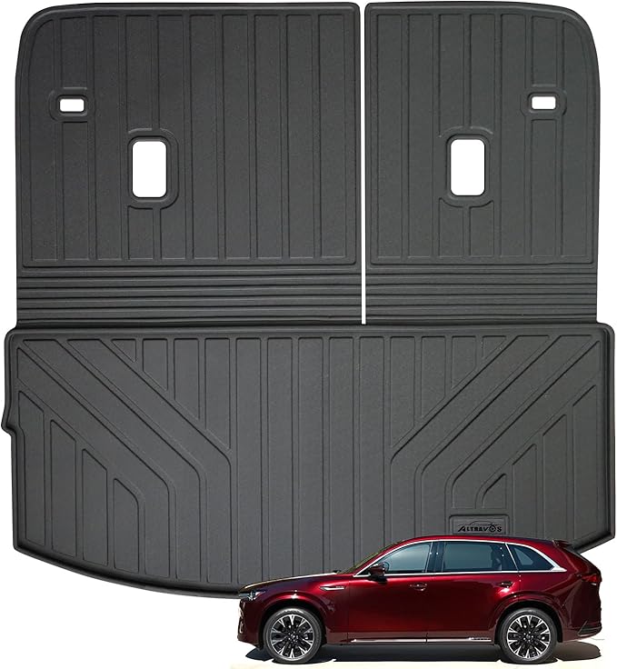 Large Cargo Liners for Mazda CX90 CX-90 2024 2025 (Only Suitable for 7&8 Seats)(Not Suitable for 6 Seats),TPE All Weather Protection with Trunk Mat Covering The backrest