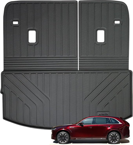 Large Cargo Liners for Mazda CX90 CX-90 2024 2025 (Only Suitable for 7&8 Seats)(Not Suitable for 6 Seats),TPE All Weather Protection with Trunk Mat Covering The backrest